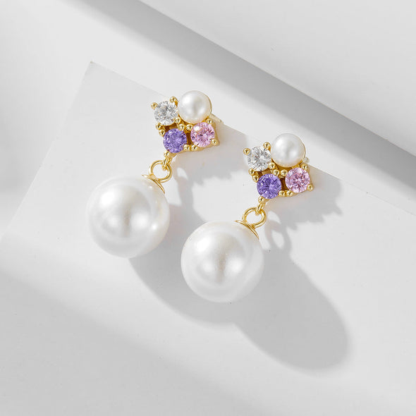 Elegant Pearls Sterling Silver Pendant Earrings