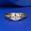 Exquisite Oval Cut Golden Tone Engagement Ring in Sterling Silver