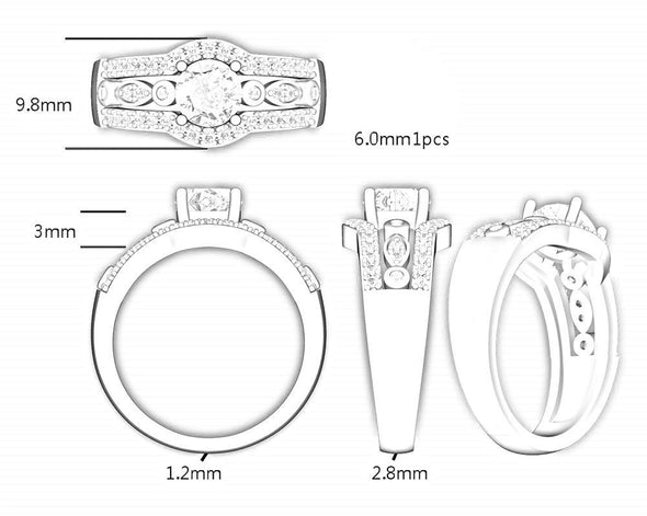 Vintage Hallow Design Round Cut Sterling Silver Engagement Ring