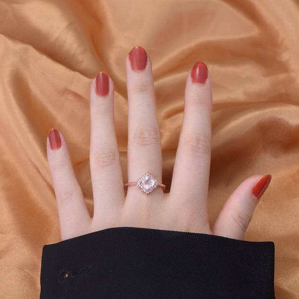 Natural Rose Quartz 925 Sterling Silver Ring