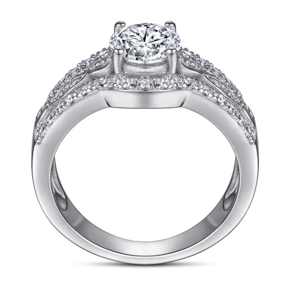 Vintage Hallow Design Round Cut Sterling Silver Engagement Ring