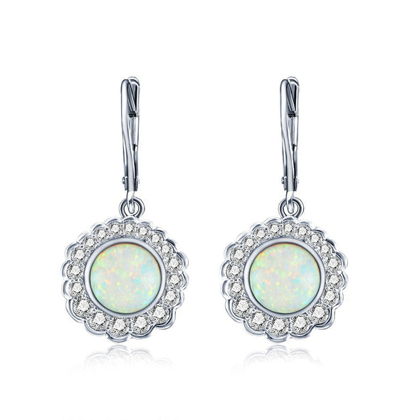 Opal Halo Sterling Silver Drop Earrings