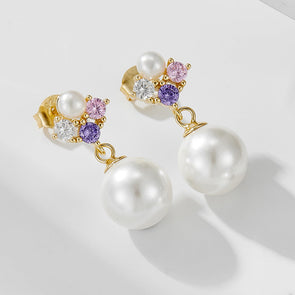 Elegant Pearls Sterling Silver Pendant Earrings
