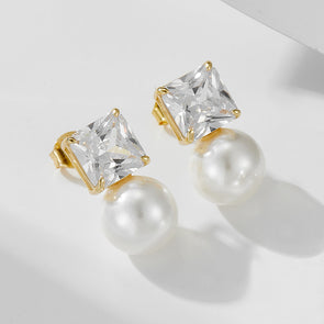 Simple Simulated Diamond Pearls Drop Earrings