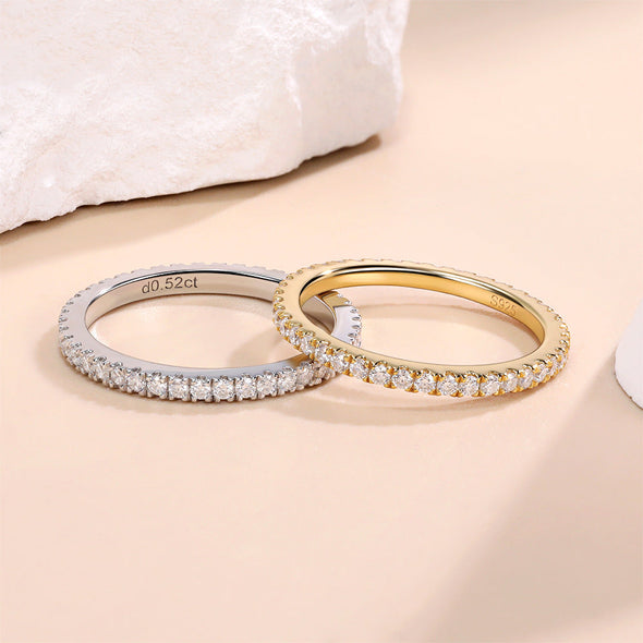 Simple D Color Moissanite Paved Ring Wedding Band