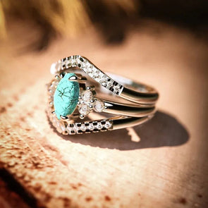 Vintage Turquoise Maquise Cut Wedding Ring Set