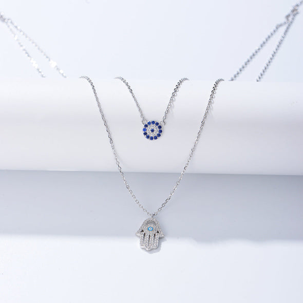 Devil Eye Hamsa Palm Double Layed Necklace