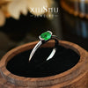 Simple Vintage Green Oval Cut Sterling Silver Engagement Ring