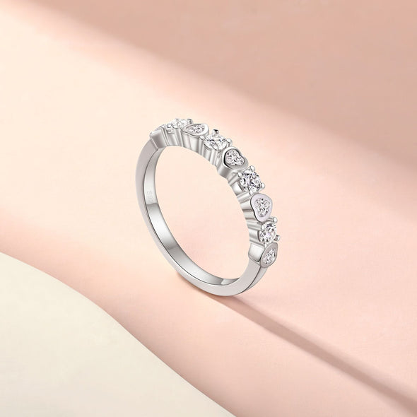 Unique Heart Round Cut Half Eterniry Silver Women's Wedding Band