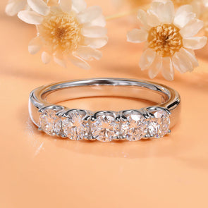 Five Stone 18K White Gold Plated Moissanite Wedding Band