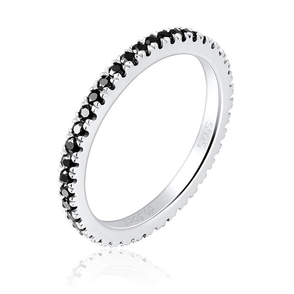Unique Black Moissanite Eternity 18k White Gold Plated Wedding Band