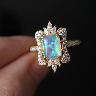 Vintage Court Opal Engagement Ring In Golden Tone