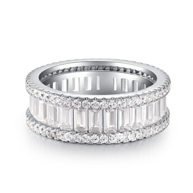 Three Rows Design Paved Sterling Silver Wedding Band