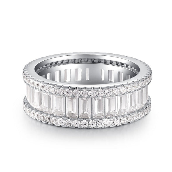 Three Rows Design Paved Sterling Silver Wedding Band