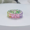 Rainbow Design Emerald Cut Eternity Wedding Band