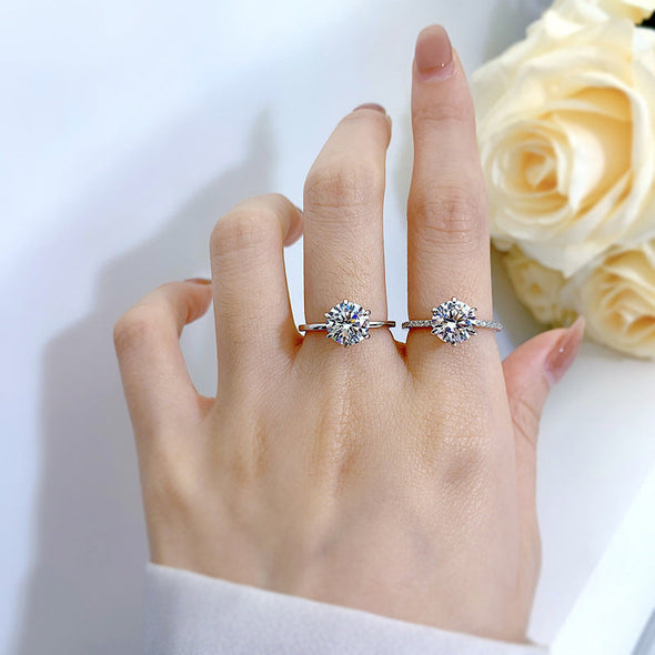 Classic 1.0ct Round Cut Sterling Silver Engagement Ring