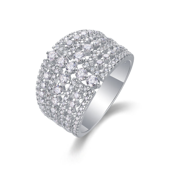 Luxury Moissanite 18K White Gold Plated Sterling Silver Wedding Band