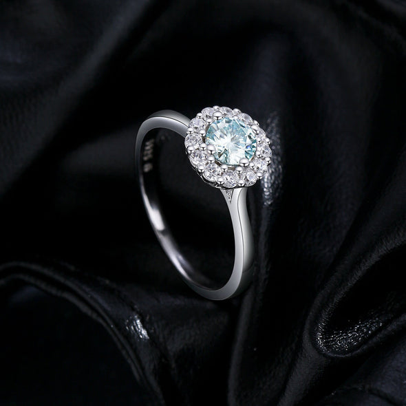 Halo 0.5CT Green Moissanite Silver Ring