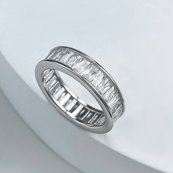 Gorgeous Princess Cut Paved Sterling Silver Wedding Band