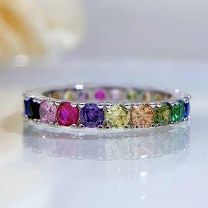 Rainbow Eternity Sterling Silver Women's Wedding Band