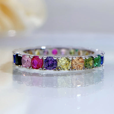 Rainbow Eternity Sterling Silver Women's Wedding Band