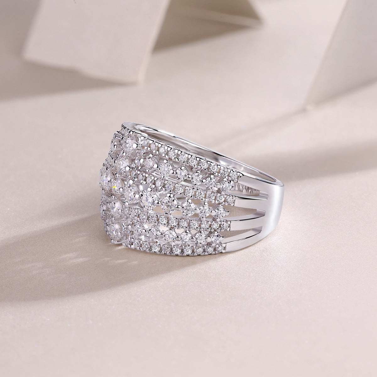 Luxury Moissanite 18K White Gold Plated Sterling Silver Band