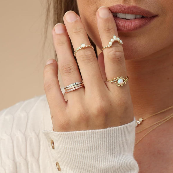 Three Stone Opal Design Sterling Silver Wedding Band
