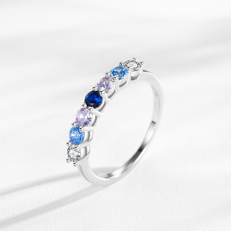 Round Cut Multi-color Sterling Silver Band