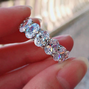 Stunning Oval Cut Eternity Sterling Silver Wedding Band