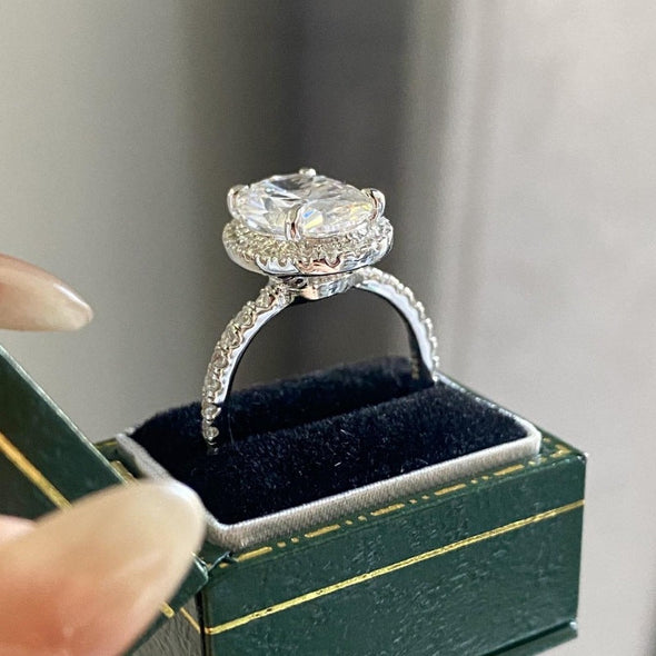 Exquisite Oval Cut Halo Sterling Silver Engagement Ring