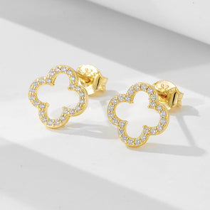Four-leaf Clover Hollow Design Sterling Silver Earrings