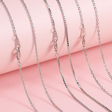 Simple Design Cross and Box Chain Sterling Silver Necklace
