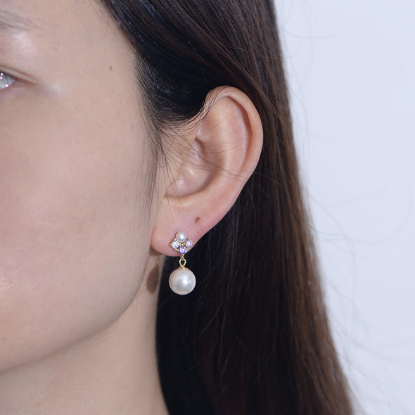 Elegant Pearls Sterling Silver Pendant Earrings