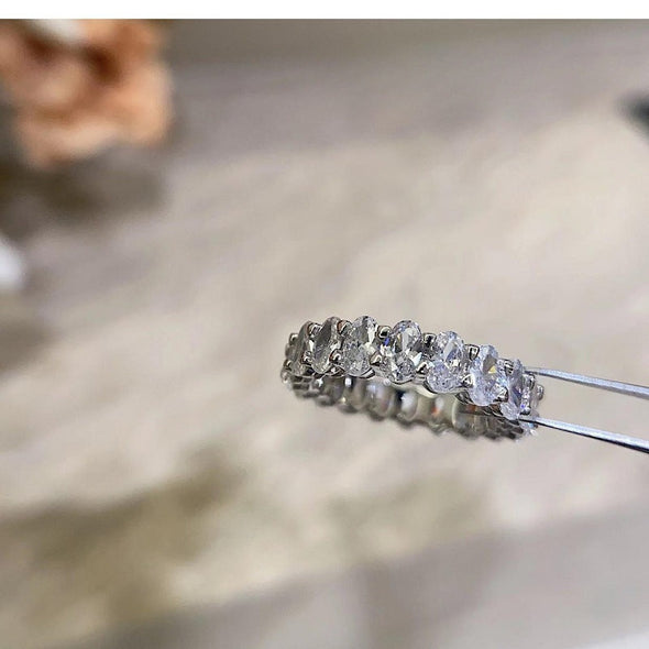 Oval Cut Eternity Sterling Silver Wedding Band