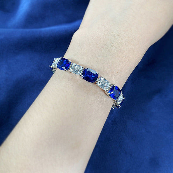 luxurious Elongated Cushion Cut Royal Blue Tennis Bracelet