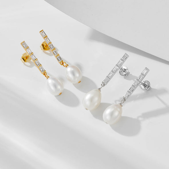 Elegant Pearls Sterling Silver Drop Earrings