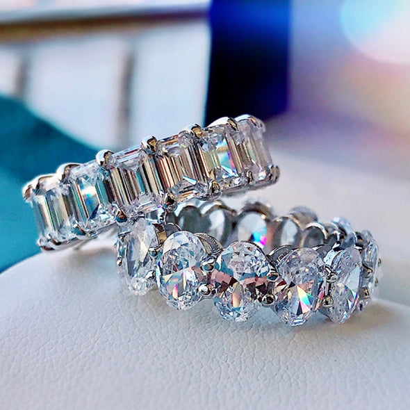 Stunning Oval Cut Eternity Sterling Silver Wedding Band