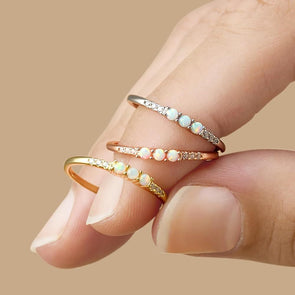 Three Stone Opal Design Sterling Silver Wedding Band