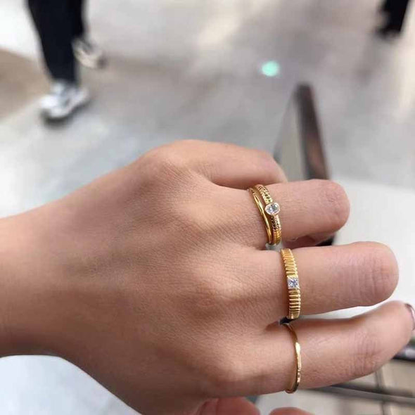 Grosgrain Design Golden Tone Wedding Band