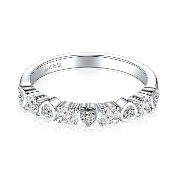 Unique Heart Round Cut Half Eterniry Silver Women's Wedding Band