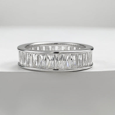 Gorgeous Princess Cut Paved Sterling Silver Wedding Band