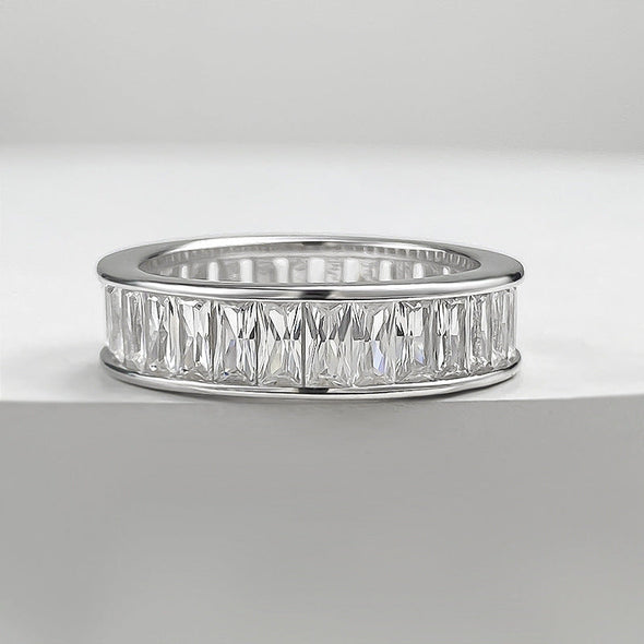 Gorgeous Princess Cut Paved Sterling Silver Wedding Band