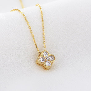 Sweet Four Leaf Clover Design Silver Necklace