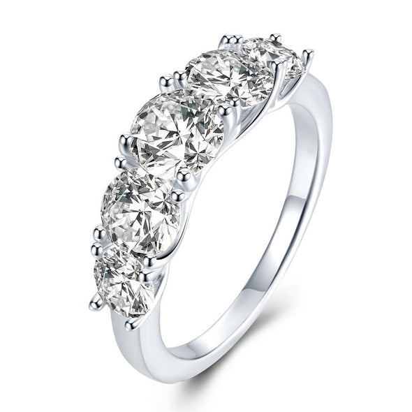 Luxury Five Stones Sterling Silver Wedding Band