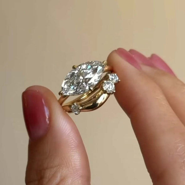3 Pcs Marquise Cut Moissanite Sterling Silver Ring Set