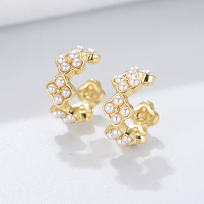 Vintage Design Peals Sterling Clip Earrings