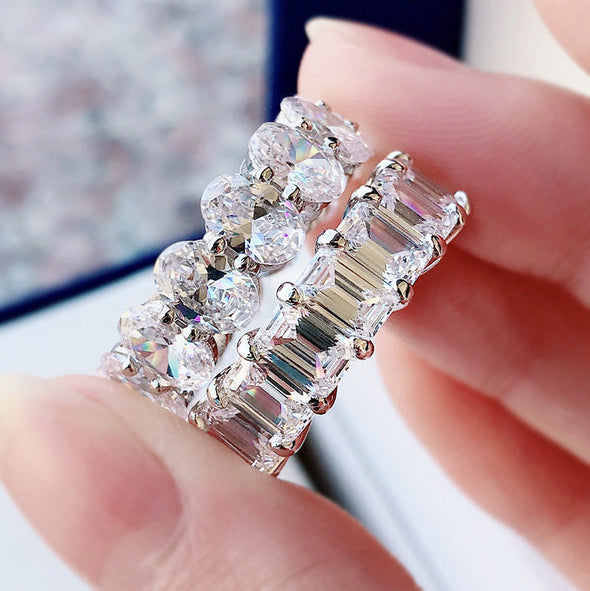 Stunning Oval Cut Eternity Sterling Silver Wedding Band