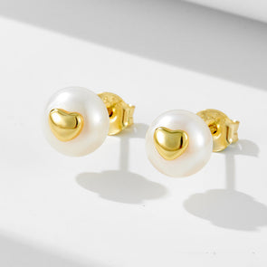 Heart Natural Pearls Sterling Silver Stud Earrings