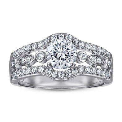 Vintage Hallow Design Round Cut Sterling Silver Engagement Ring