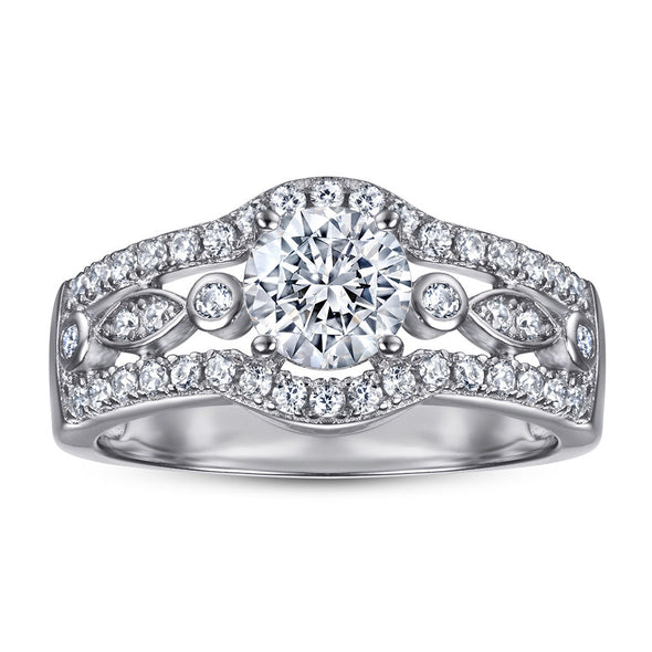 Vintage Hallow Design Round Cut Sterling Silver Engagement Ring